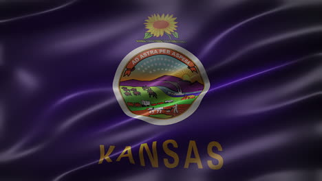 Flag-of-Kansas,-font-view,-full-frame,-sleek,-glossy,-fluttering,-elegant-silky-texture,-waving-in-the-wind,-realistic-4K-CG-animation,-movie-like-look,-seamless-loop-able