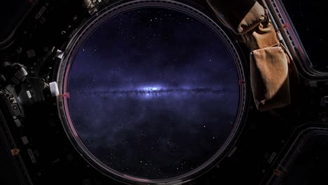 cometas en la vía láctea vistos a través de una ventana del transbordador espacial