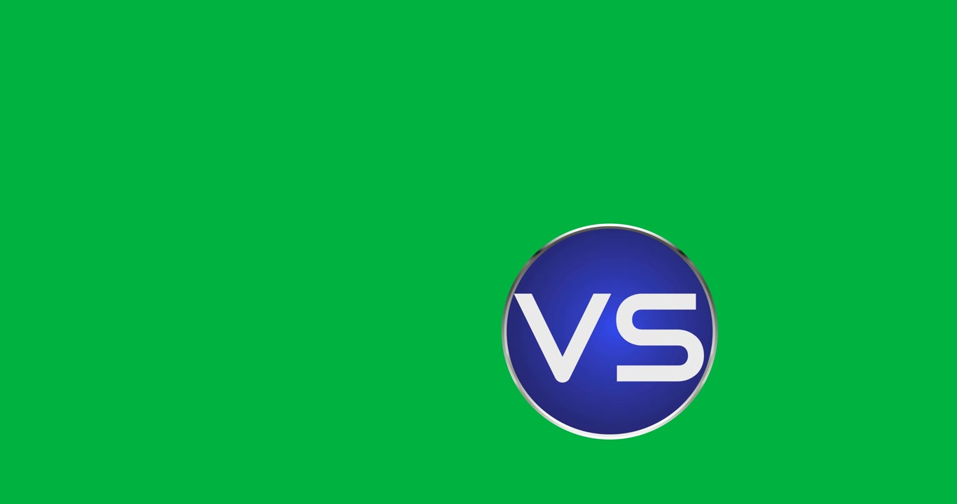 Digital animation of vs text over round circle banner against black background