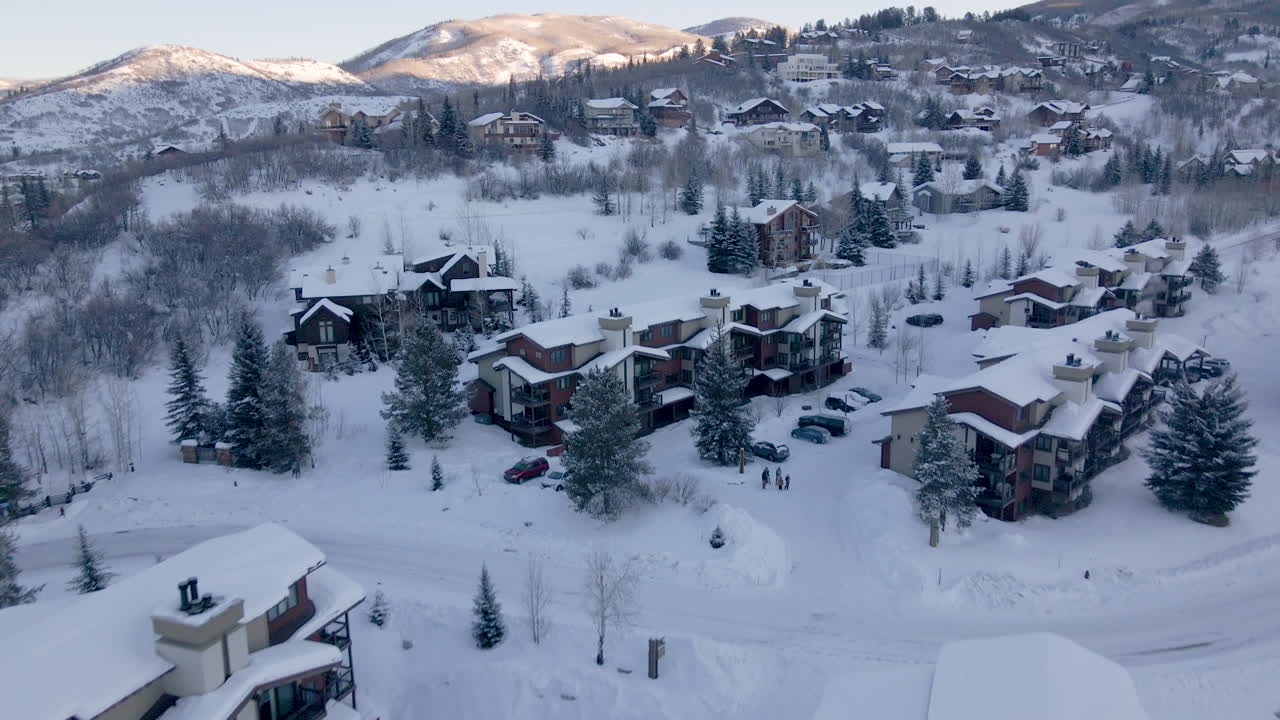 Revealing aerial view of stunning snow covered Steamboat Springs,Colorado
