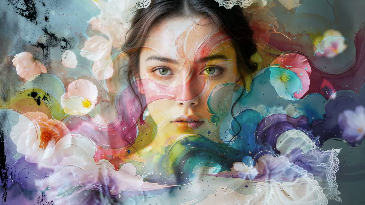 Ethereal Woman in Abstract Watercolor Art