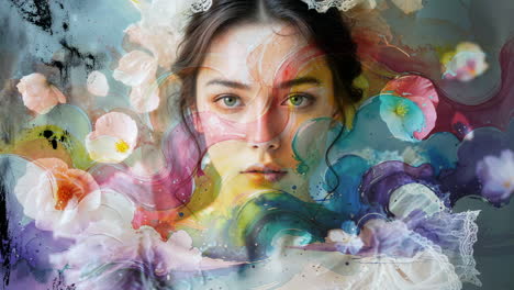 ethereal woman in abstract watercolor art
