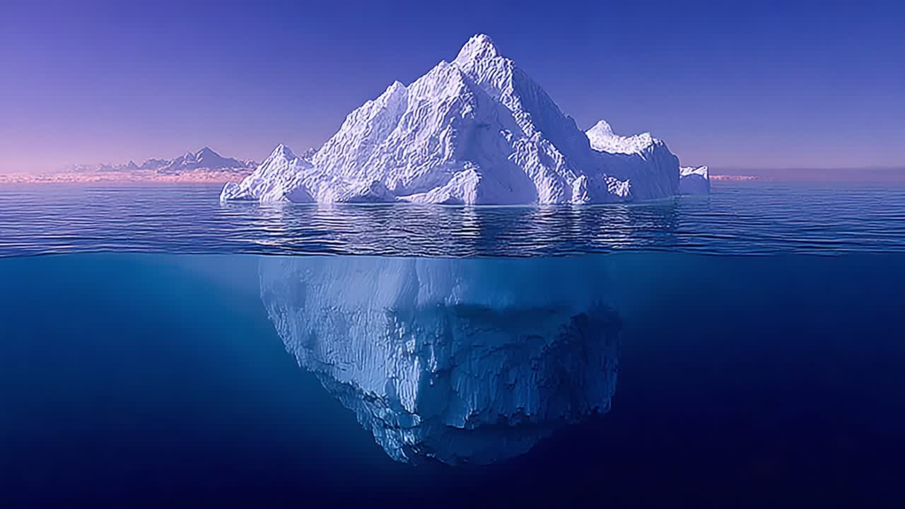 A Majestic Iceberg Towers Over Calm Waters, Reflecting Its Impressive Structure in a Peaceful, Serene Arctic Landscape Under a Vibrant Sky