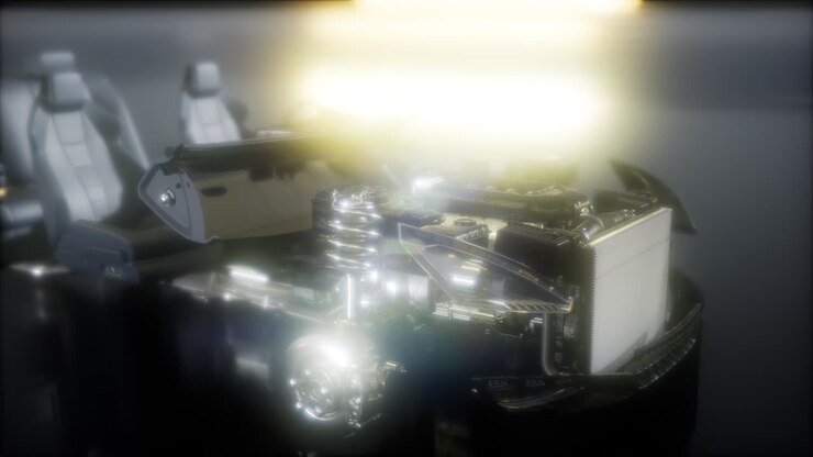 engine and other parts visible in car