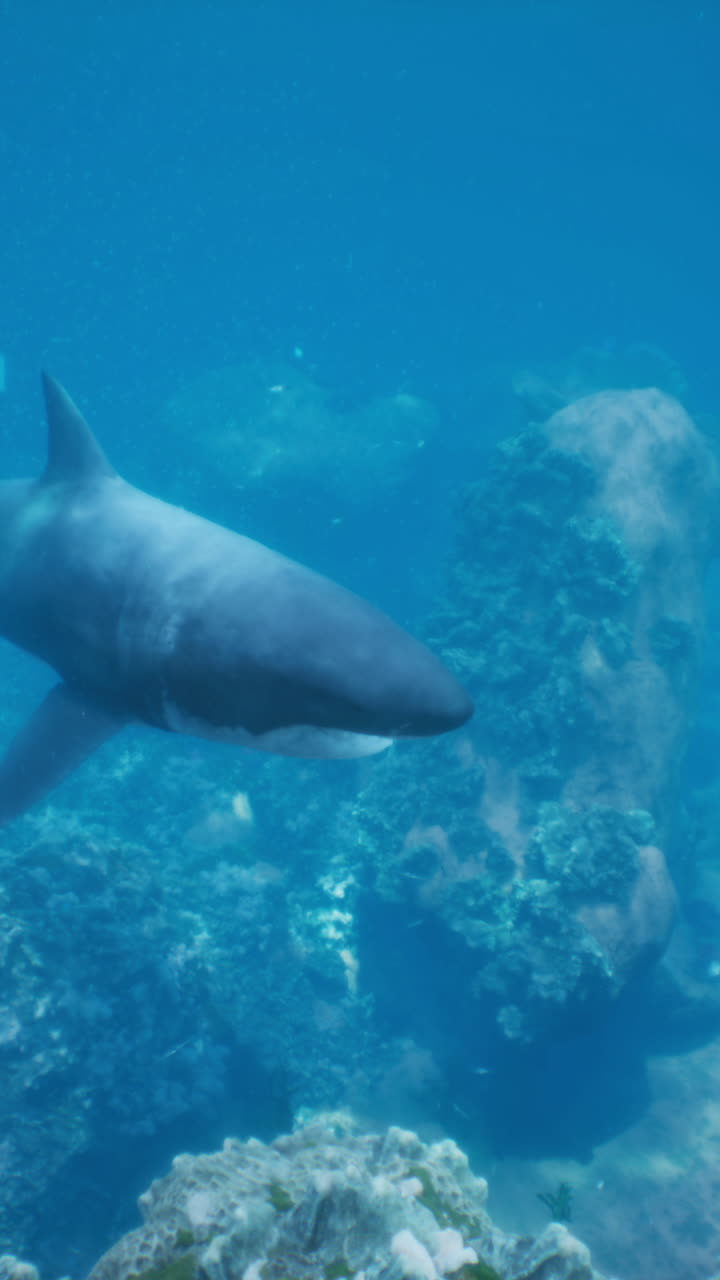 tiburón nadando cerca del arrecife de coral