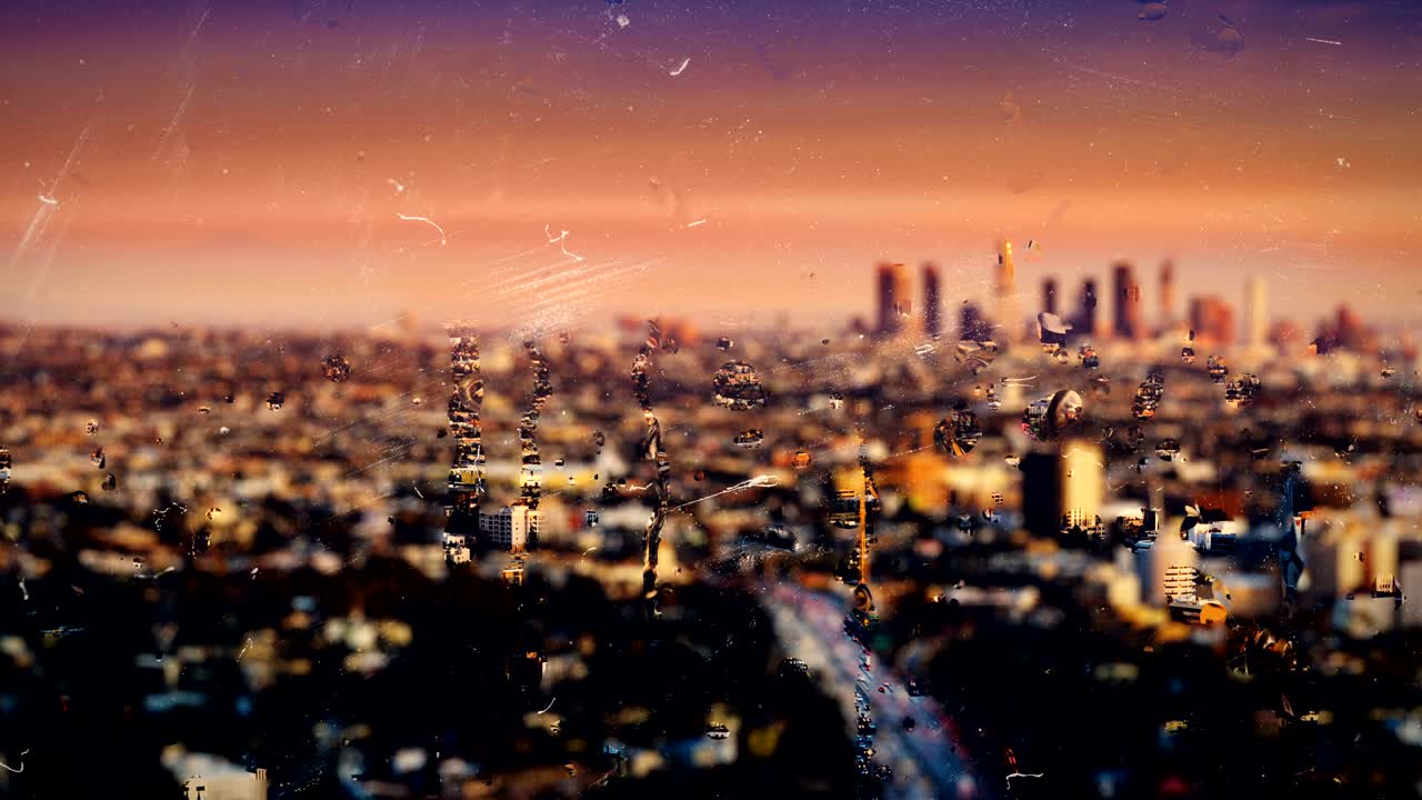 추상적인 cgi 모션 그래픽과 유리 위에 물방울이 있는 애니메이션 배경