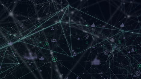 animación de la red de conexiones con iconos en fondo negro