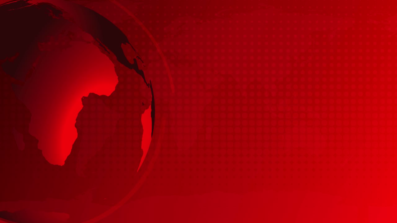 A rotating globe animation with a red background, featuring smooth transitions and a modern, news-style aesthetic