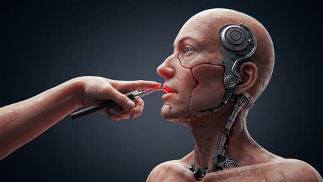 exploring the intricate design of a cybernetic human: the blend of organic and mechanical elements in a futuristic portrait
