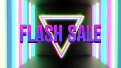 animación de venta flash sobre líneas de neón sobre fondo negro