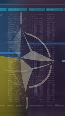 animación de un hacker caucásico y procesamiento de datos sobre la bandera de la otan y ucrania