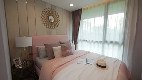 luxury pink and gold double bed bedroom decoration idea