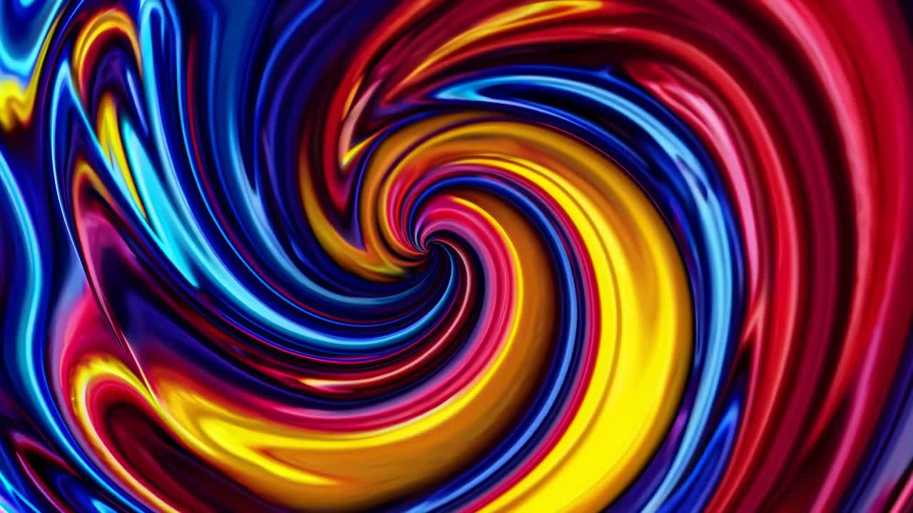 Vortice astratto di colori vivaci con un'angolazione dinamica e ravvicinata, che ricorda il movimento di un liquido
