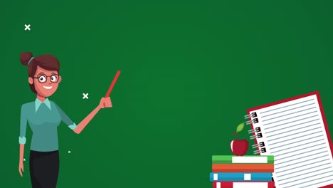 animación de regreso a la escuela con maestra con pizarra