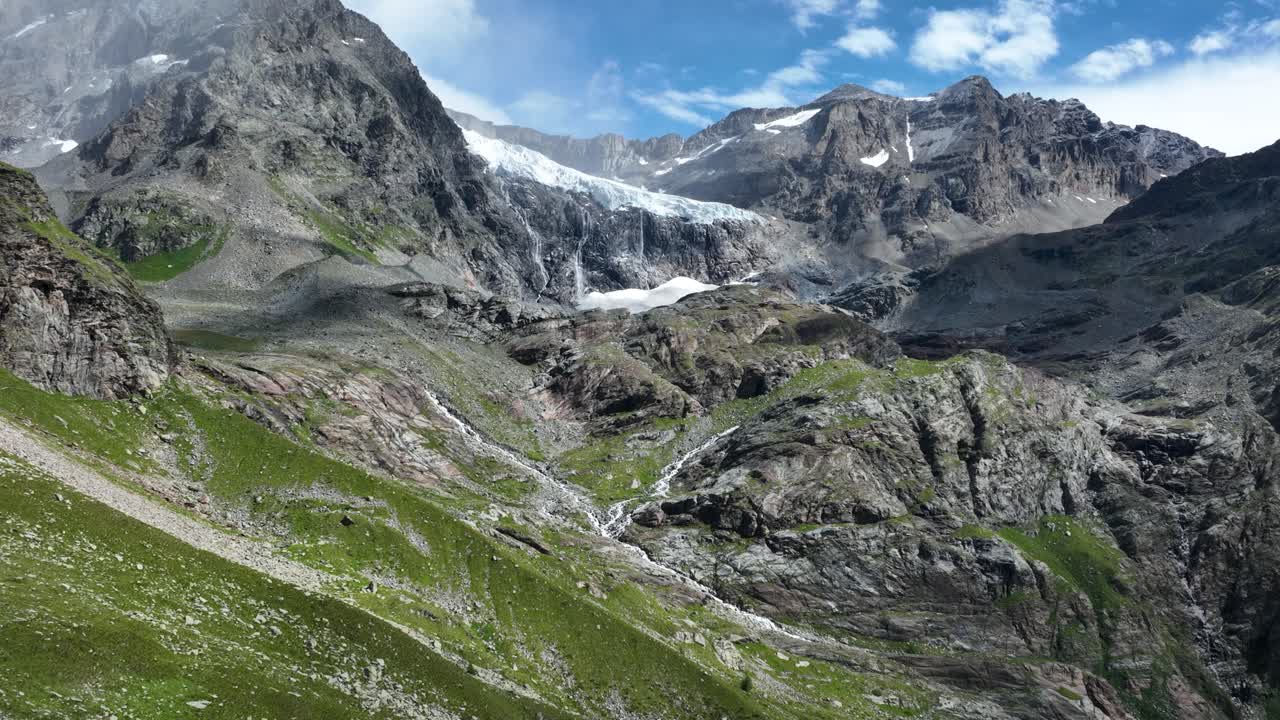 Aerial upward Drone Shot of Fellaria's Glacier - Valmalenco - Sondrio