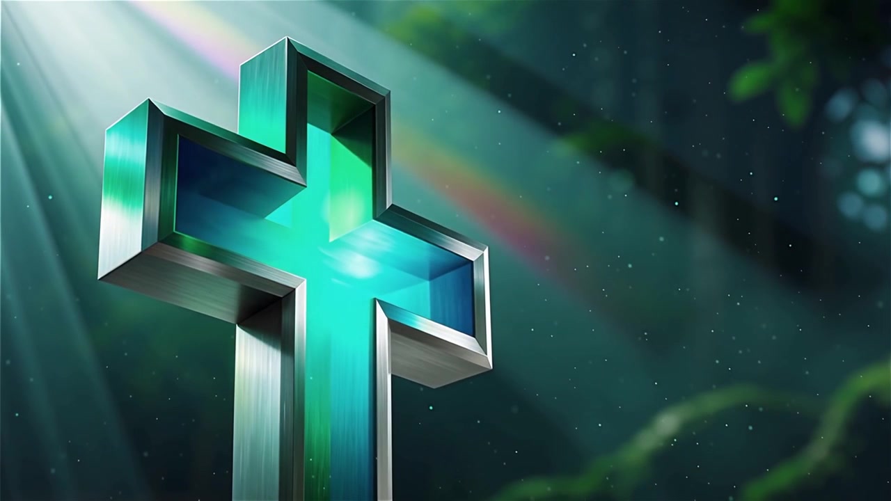 Croce Cristiana Luce Celestiale Sfondo per il Culto.