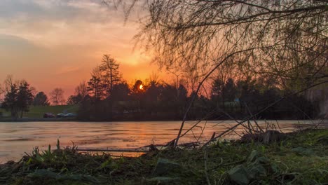 golden fire sunset in a park near a lake in blacksburg virginia - timelapse