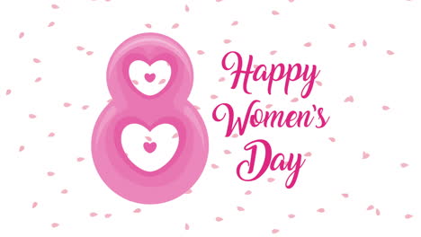 happy womens day lettering animation with pink number eight