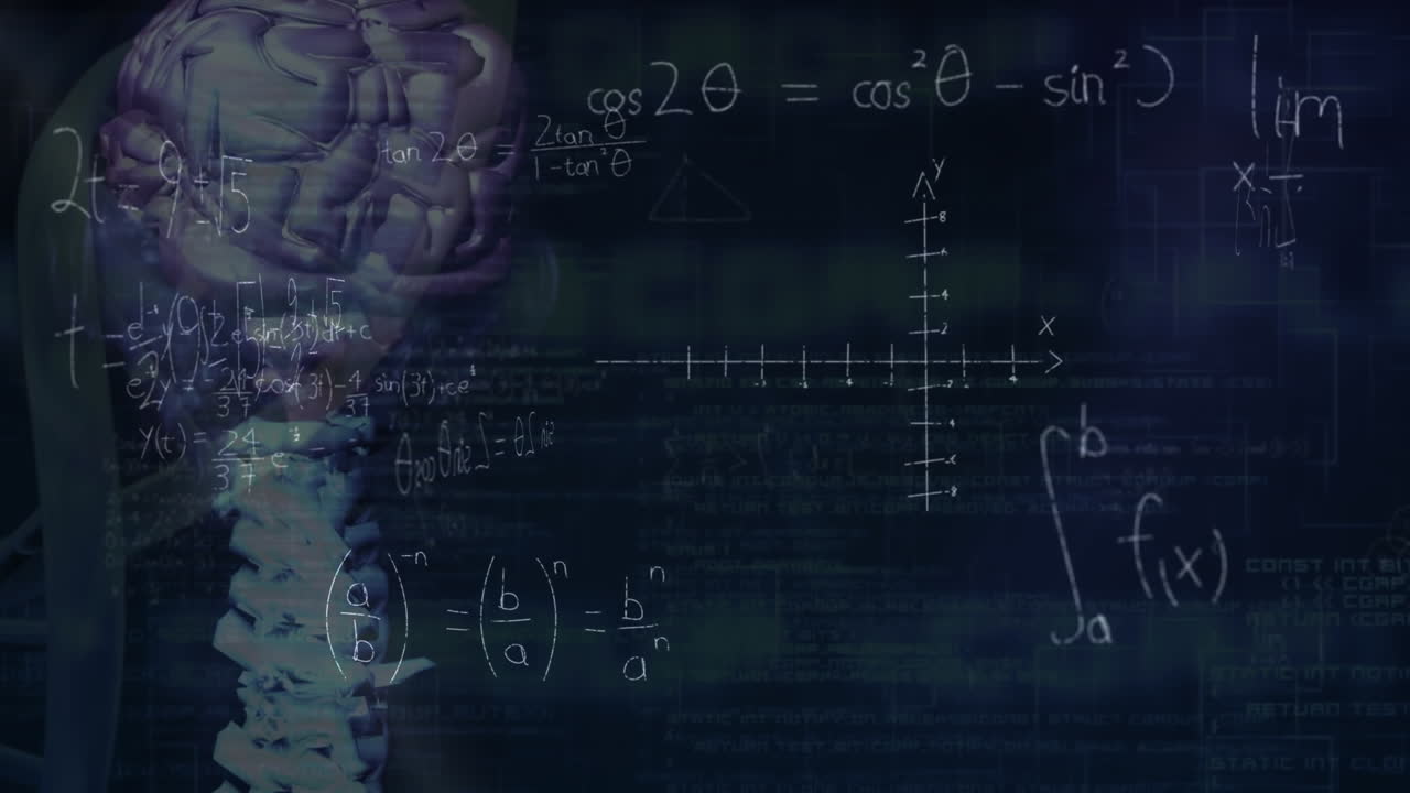 animación de ecuaciones matemáticas sobre la cadena de adn sobre un fondo negro