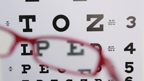 red glasses held up to read eye test