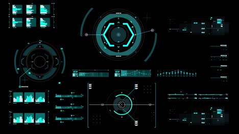 target pointer and futuristic user interface hud gui digital text number element for cyber technology concept with shallow depth of field dark and grain processed