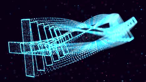 abstract glow particles form 3d object in space. crosses vj loop as bg of virtual digital space. particles form holoram shape as concept of big data, network or vr space. sci-fi motion design bg