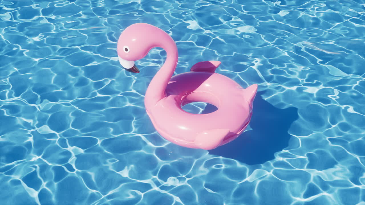 Loop animation of rippled water surface and floating flamingo, 3d rendering.