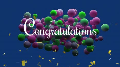 animación de confeti flotante y globos coloridos con felicitaciones en fondo azul oscuro