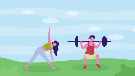 young athletics couple practicing exercises animation