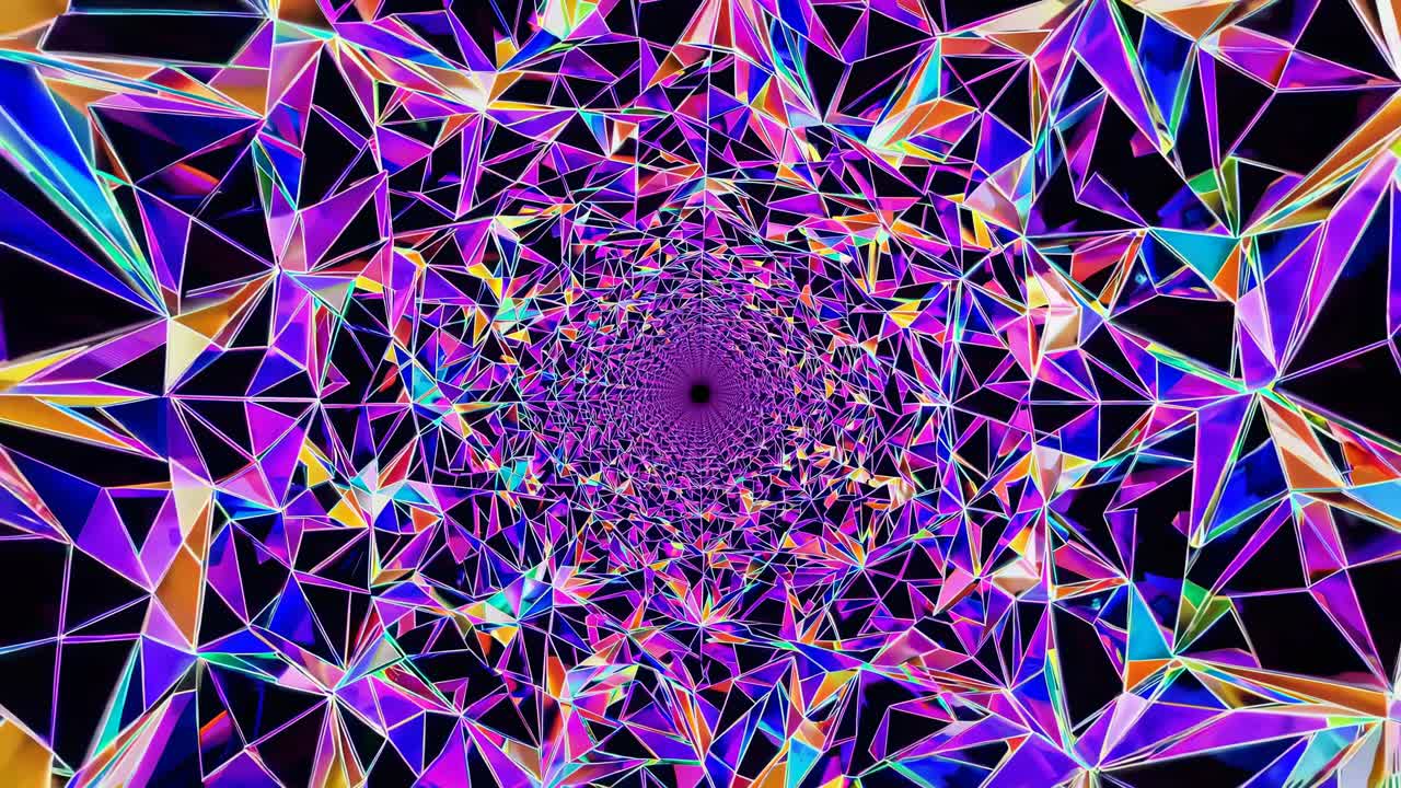 Video abstrak dengan efek terowongan geometris kaleidoskopik.