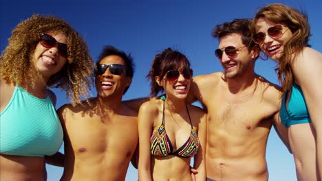 portrait of fun multi ethnic males and females