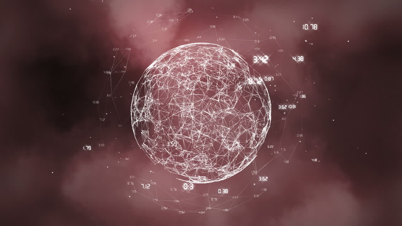 Animazione di rete di connessioni con numeri su globo
