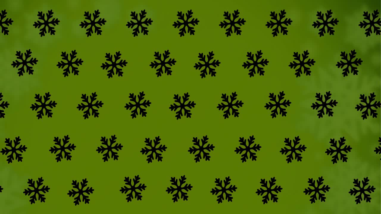 Animation of snowflakes falling on green background