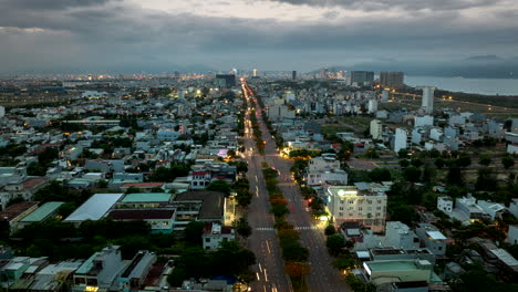 twilight drone hyperlapse view over vietnam national route 1 through da nang