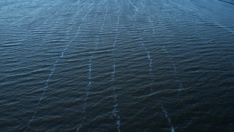 langmuir circulation occurring on water surface in december, shot from a drone