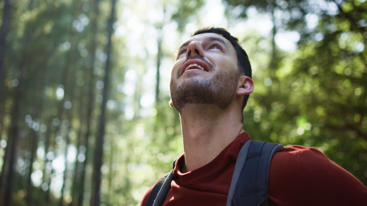hombre caminando en el bosque