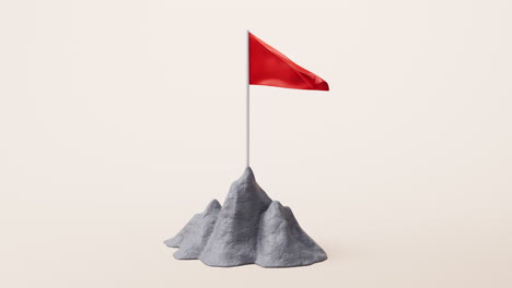 rock mountain with a flag on it, 3d rendering.