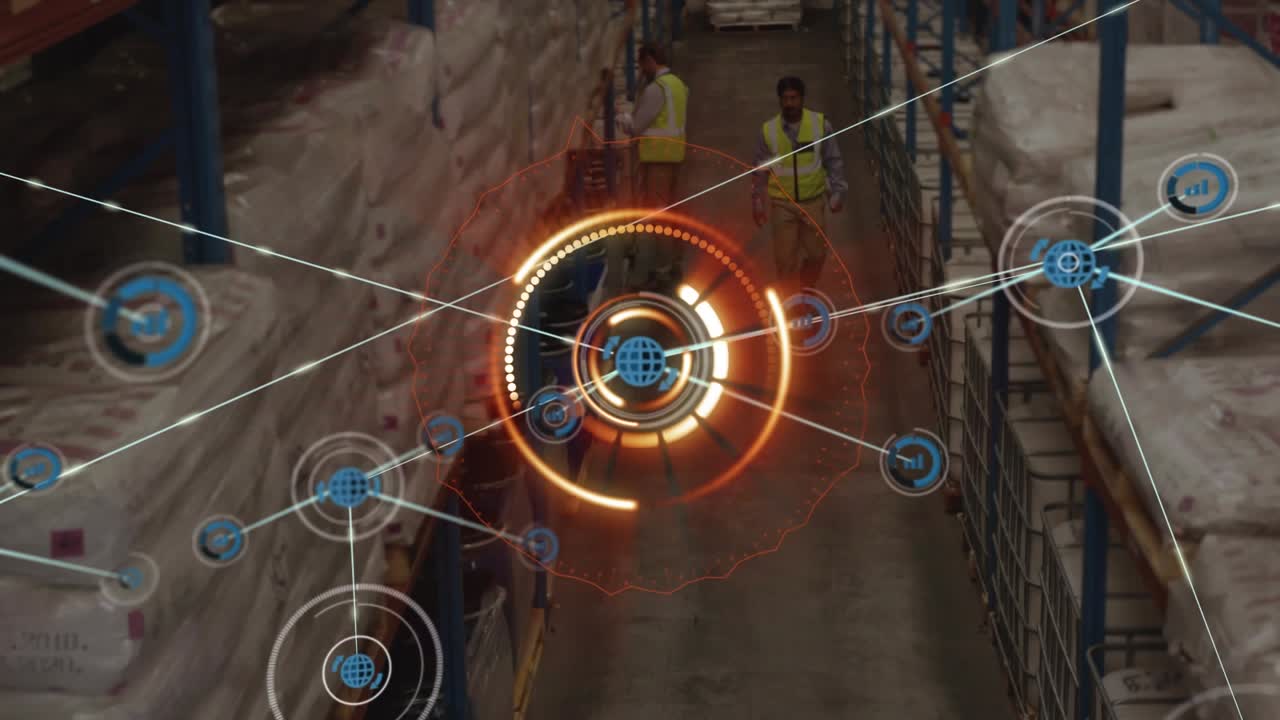 Temi di animazione e di rete dominano un video concettuale di interfaccia digitale globale.