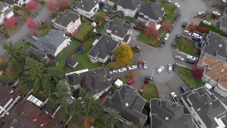 an aerial drone shot of a suburban neighborhood