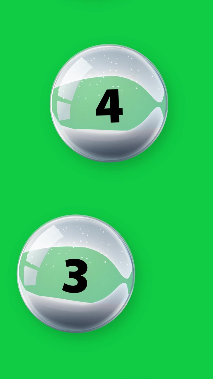 Numbered glass orbs fall vertically through a green grid with smooth motion and reflections.
