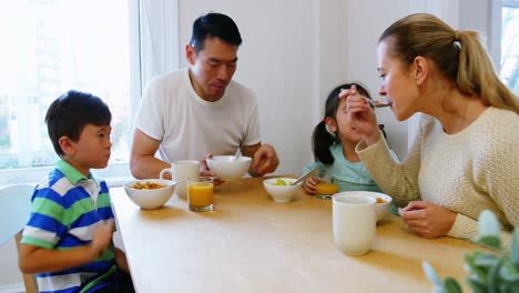 happy family having breakfast