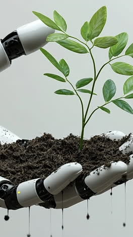 robot hand caring for a plant