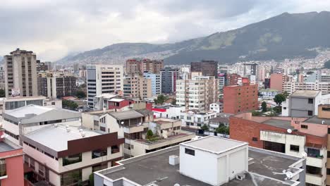 quito skyline with panoramic cityscape view from roof of building in ecuador