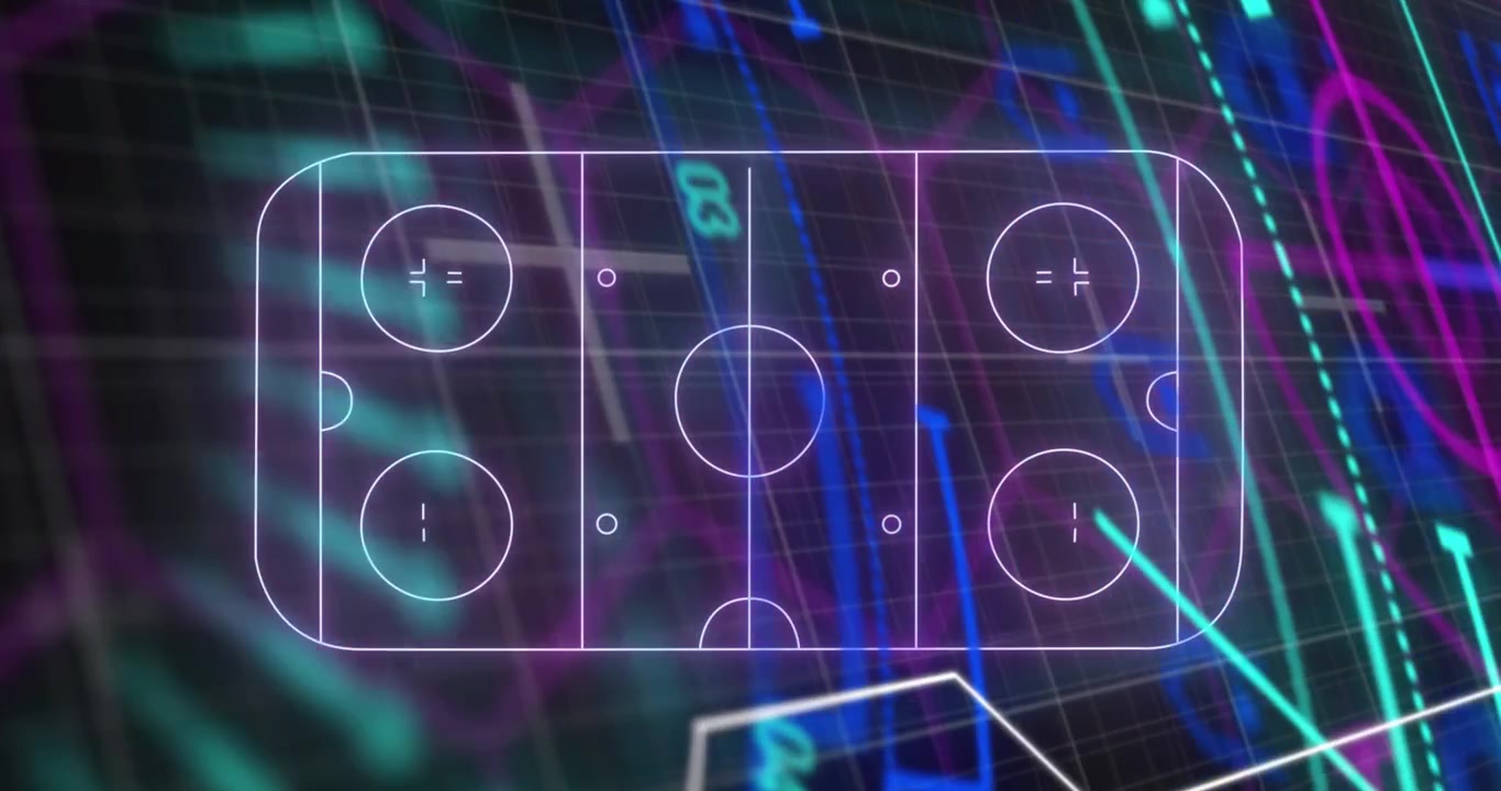 Digital Hockey Rink Schematic Overlay with Abstract Data Visualization