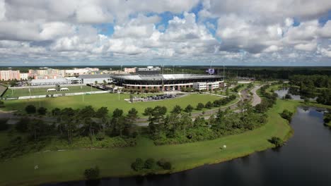 moving drone shot of ucf's bounce house