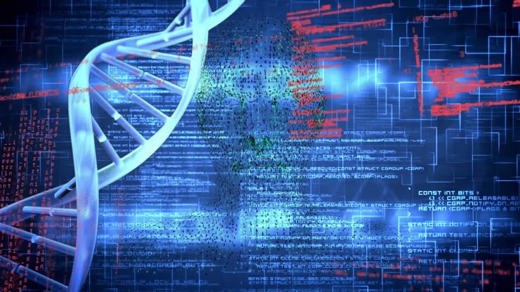 Animation of dna strand over data processing