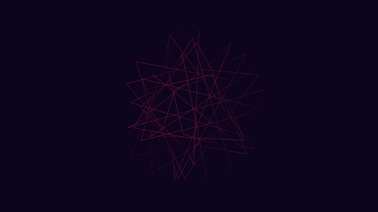 A red geometric illustration featuring connected lines in a circular layout and triangles forming a square pattern. The design is intricate and visually appealing