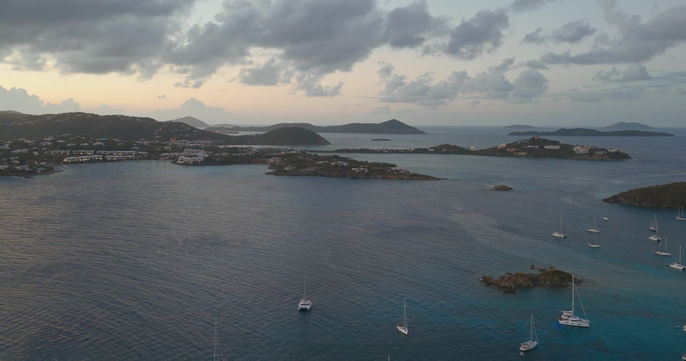 Anchored Sailboats Near St. James Marine Reserve And Wildlife Sanctuary In The U.S. Virgin Islands On Saint Thomas. Aerial Drone