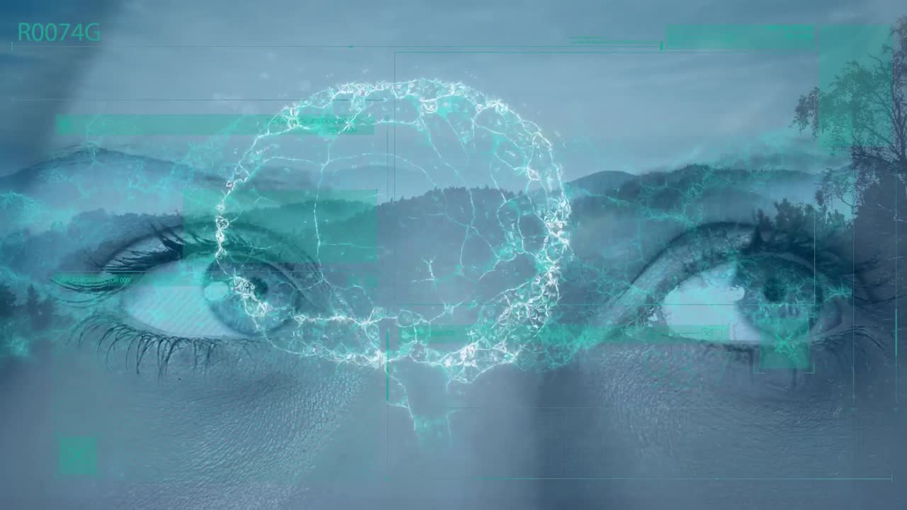 animación de cadena de adn y cerebro humano sobre mujer caucásica