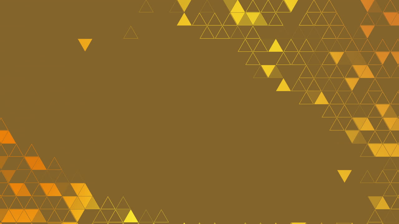 Geometric golden background with yellow triangular polygons. Abstract design animation. Copy space. Looped.